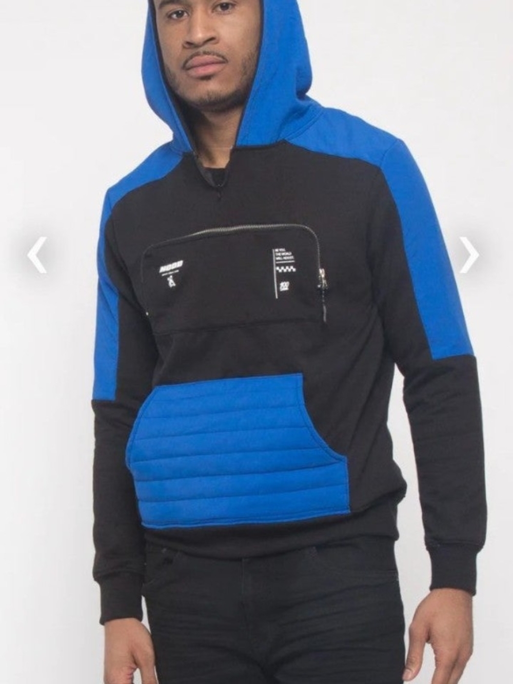 Black & Blue Quilted Pocket Hoodie Sweater Men's Size S